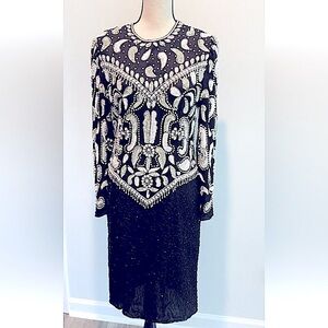 Scala Milan Vintage Silk Beaded Formal Cocktail Dress -NWT